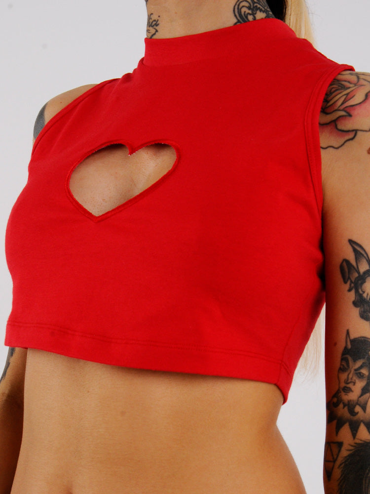 RED HEART CUT OUT CROP TOP – BONE IDOL